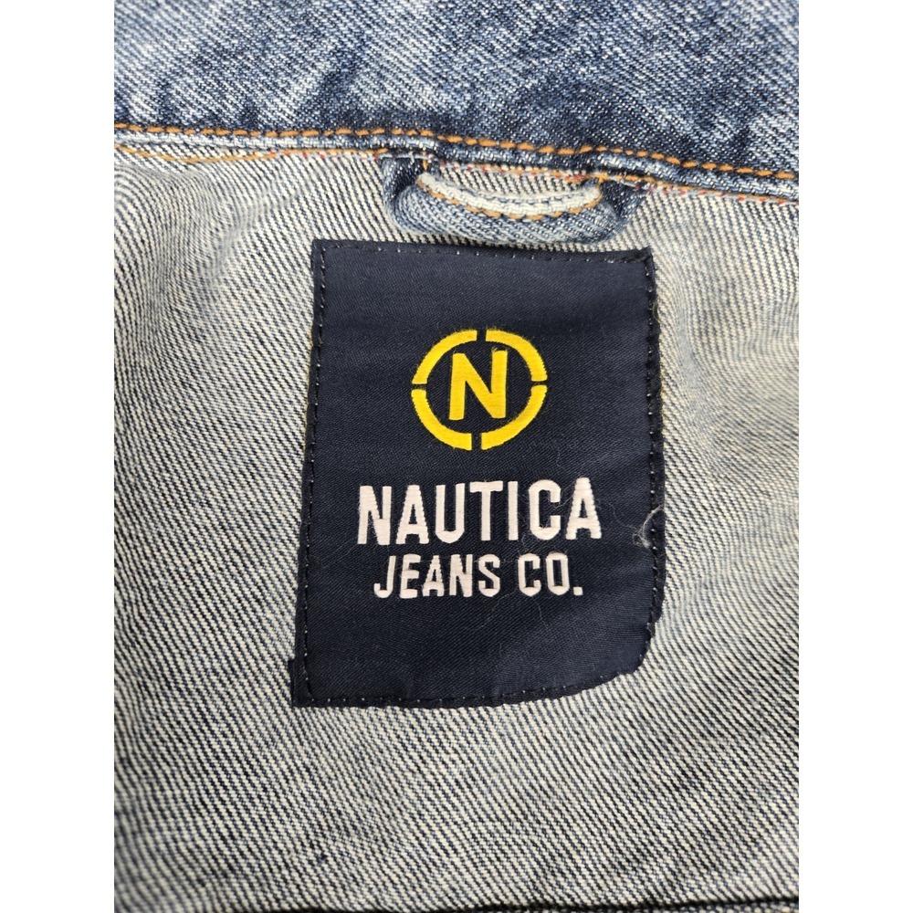 Nautica Jeans Co. Mens Denim Jacket Uptown Blue Wash Size Large Ribbed Knit Cuff - Picture 4 of 16